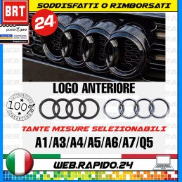 LOGO STEMMA ANELLI ANTERIORE AUDI NERO ARGENTO LUCIDO A1 A3 A4 A5 A6 Q2 Q3 Q5