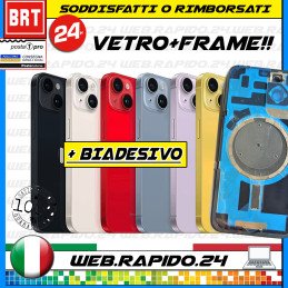 BACK COVER SCOCCA POSTERIORE PER APPLE IPHONE 14 PLUS VETRO+MAGSAFE+LENTI+FRAME