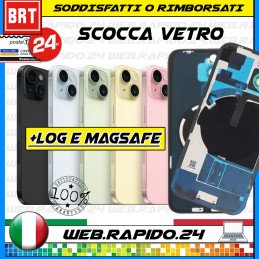 BACK COVER SCOCCA POSTERIORE COMPLETA IPHONE 15 PLUS VETRO+FRAME+MAGSAFE+LENTI