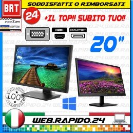 PC MONITOR SCHERMO LCD 20 POLLICI (DELL,HP) VGA DVI DISPLAY DESKTOP FHD OK 21 22